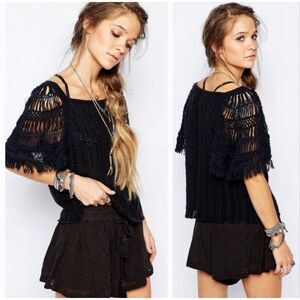 Free People Blackbird Crochet Layering Sweater Top Women’s Size Small Black